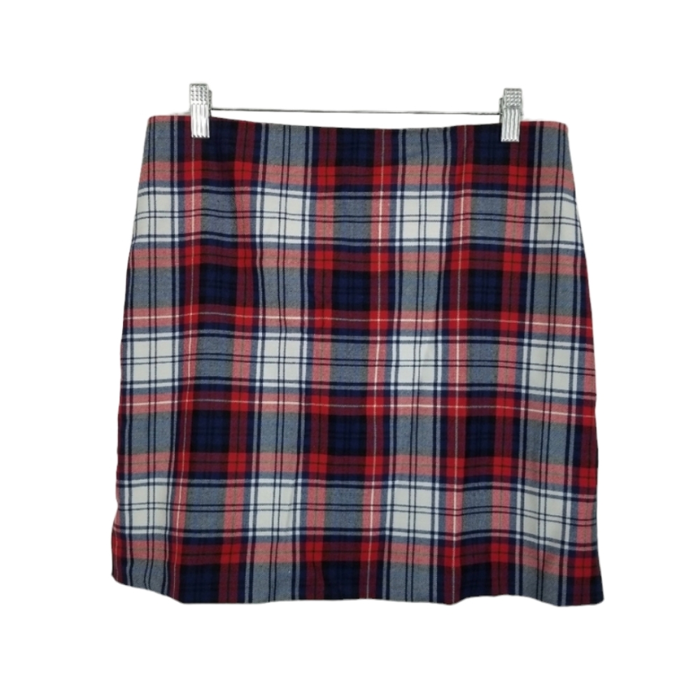 Vineyard Vines Mini Skirt Wool Blend Stretch Plaid Lined Red White Blue Stripe